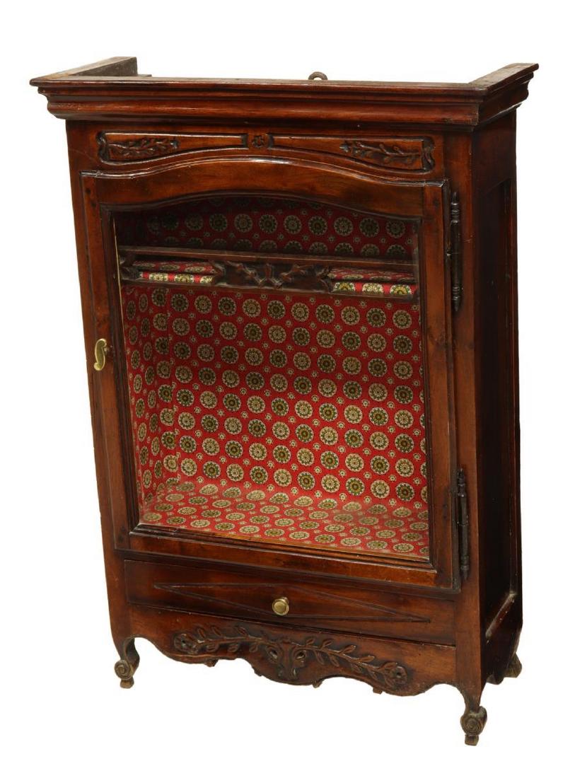 FRENCH LOUIS XV STYLE WALNUT CURIO VITRINE CABINET (1 of 3)