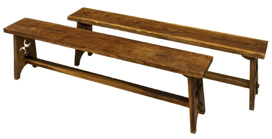 (2) FRENCH OAK QUATREFOIL LONG BENCHES (1 of 3)