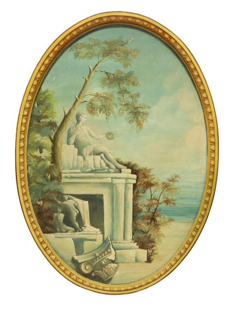 LARGE DECORATIVE NEOCLASSICAL STYLE OVAL PAINTING (1 of 4)