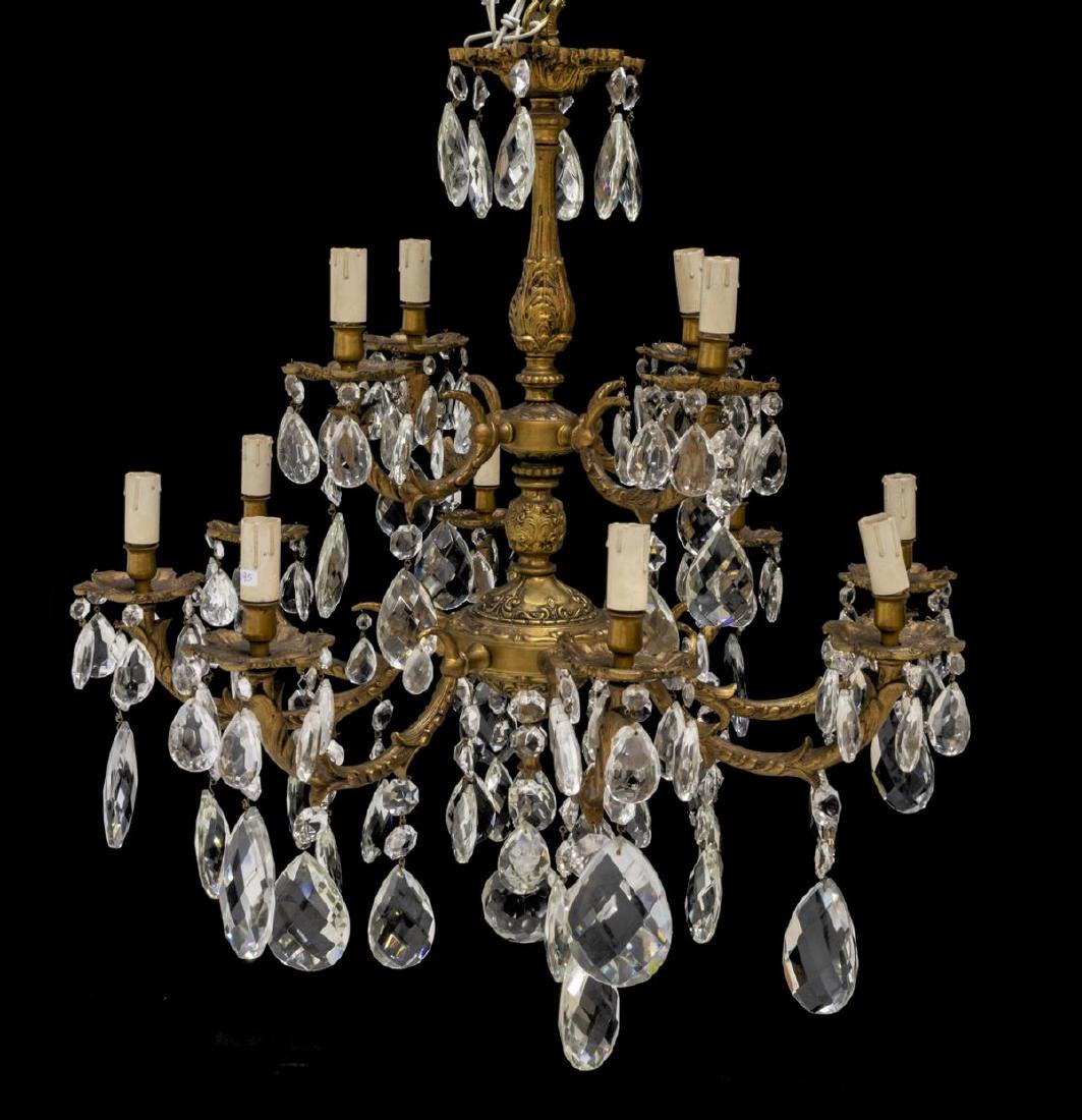 ITALIAN GILT METAL & CRYSTAL 12-LIGHT CHANDELIER (1 of 4)
