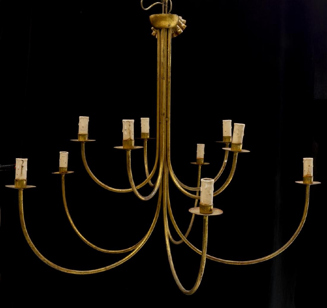FRENCH GILT IRON TEN LIGHT CHANDELIER (1 of 3)