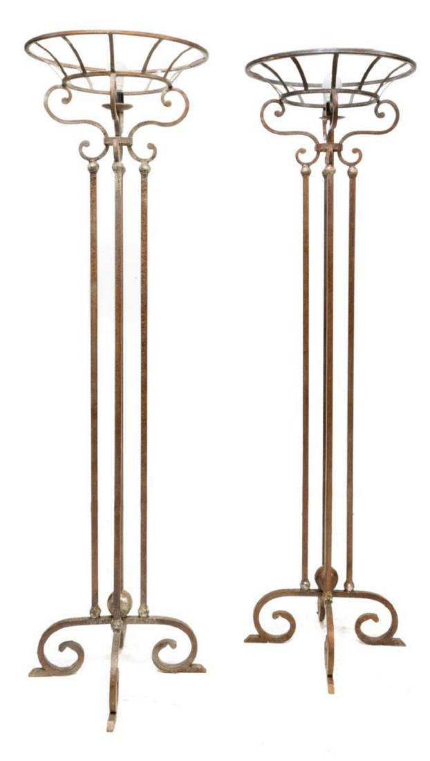 (2) CONTEMPORARY IRON TORCHIERE FLOOR LAMPS (1 of 2)