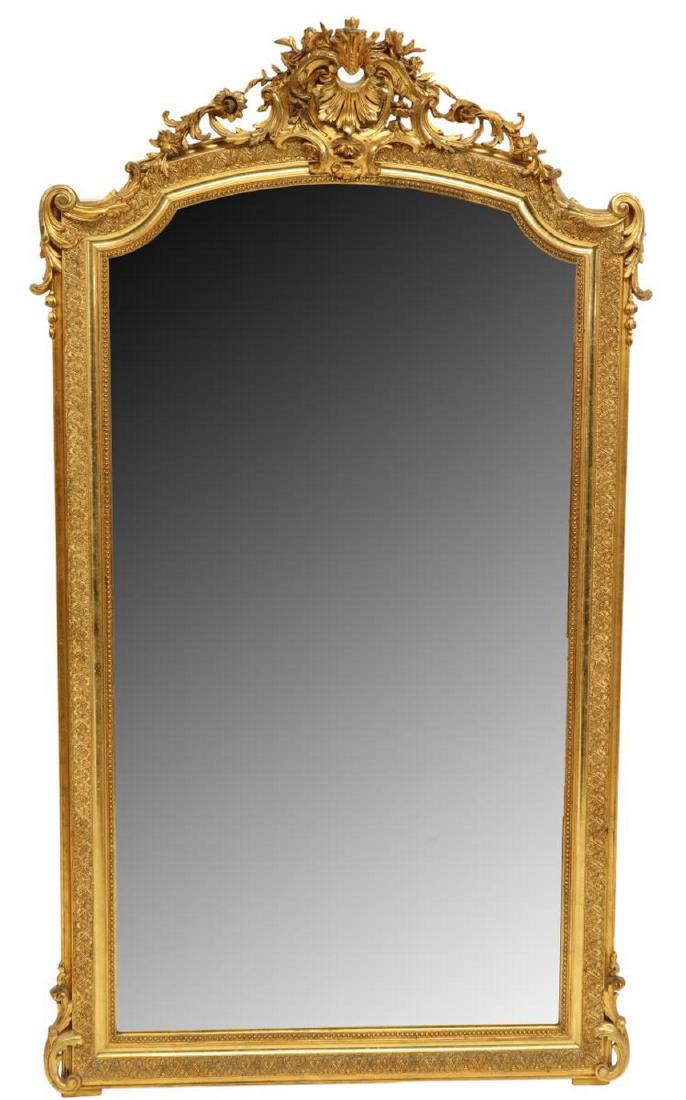 LARGE NAPOLEON III CARVED & GILDED WALL MIRROR (1 of 3)