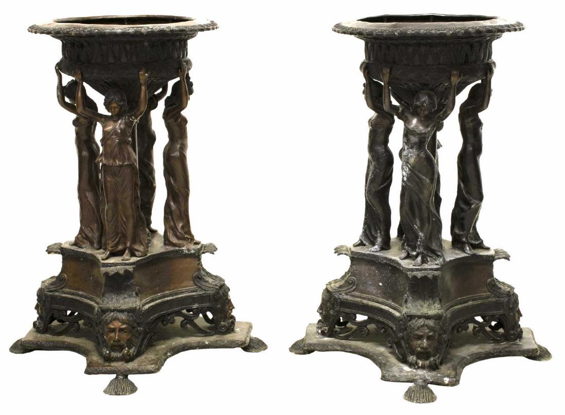 (PAIR) SIGNED PATINATED FIGURAL BRONZE PLANTERS (1 of 4)