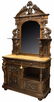 FRENCH CARVED OAK MIRRORED MARBLE TOP BUFFET