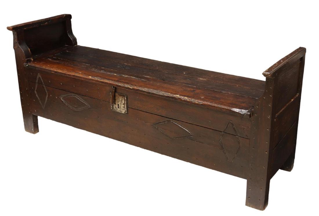 FRENCH OAK HALL BENCH COFFER (1 of 4)