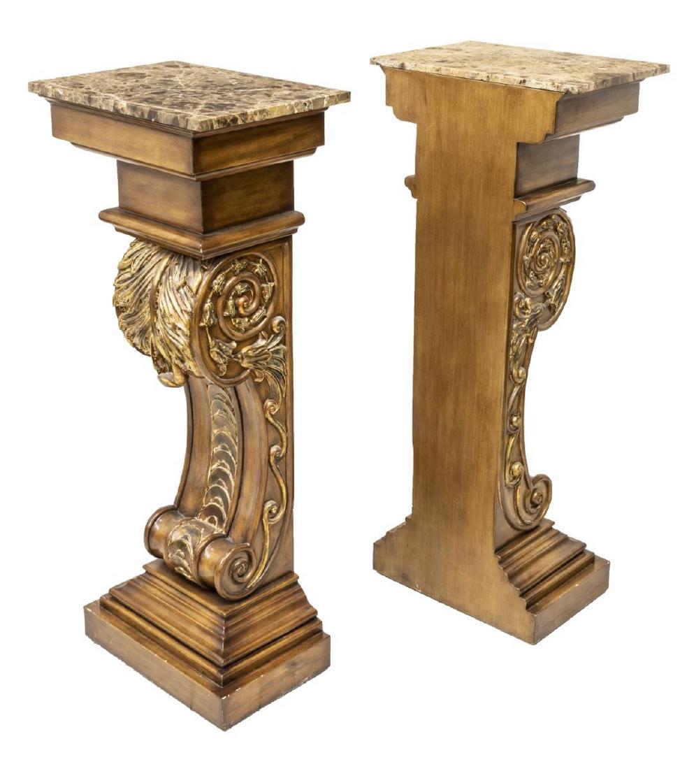 (2) ORNATE PARCEL GILT MARBLE TOP PEDESTALS (1 of 3)