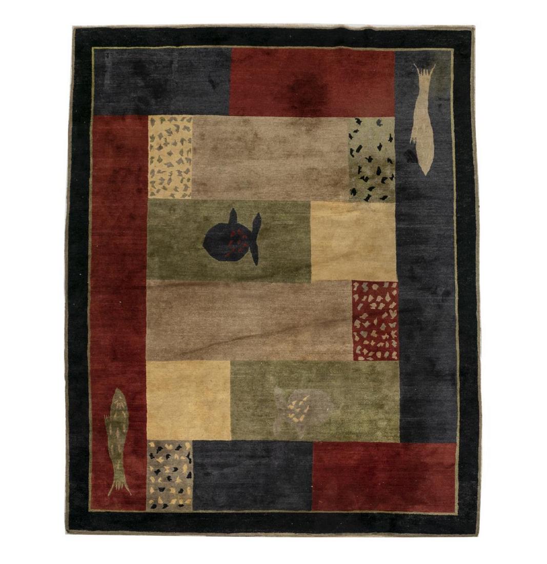 HAND-KNOTTED WOOL TIBETAN RUG, 11'7" X 8'8" (1 of 2)