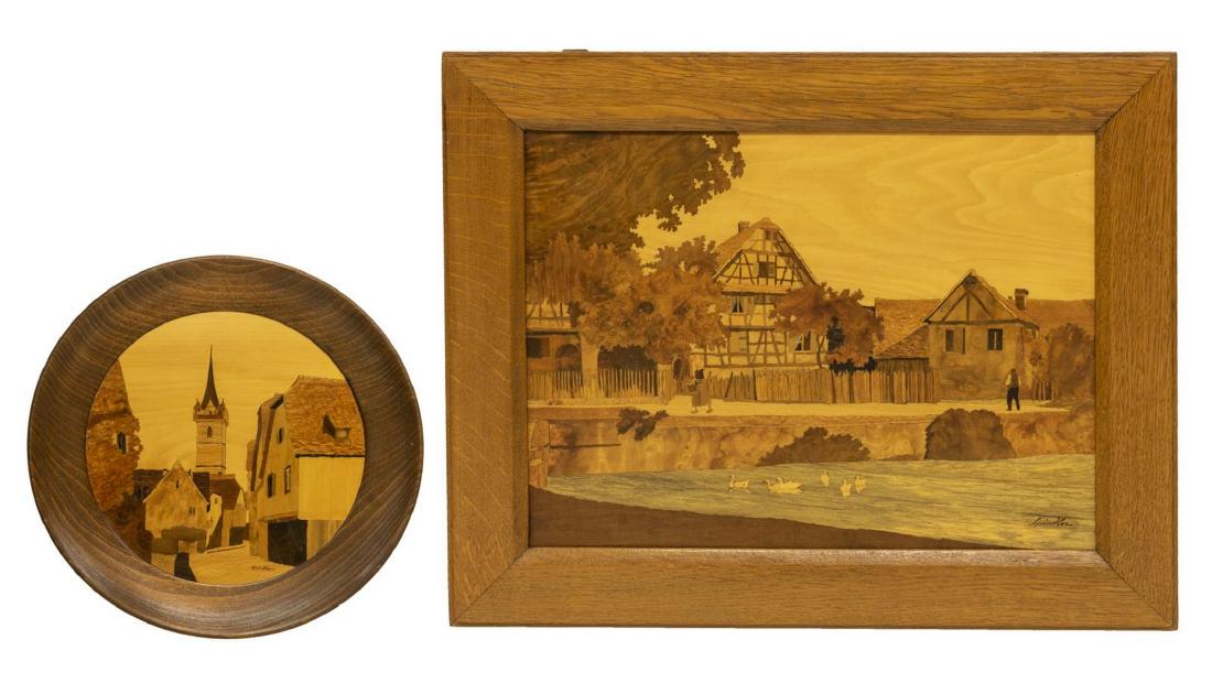 (2) FRAMED MARQUETRY ALSATIAN SCENES, SPINDLER (1 of 5)