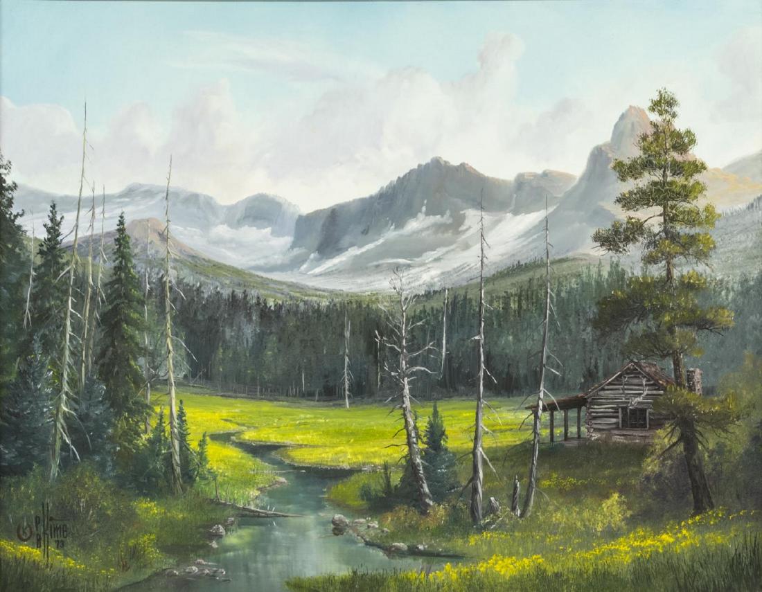 PAUL KIME (TX) FRAMED OIL PAINTING 'MONTANA CABIN' (1 of 5)