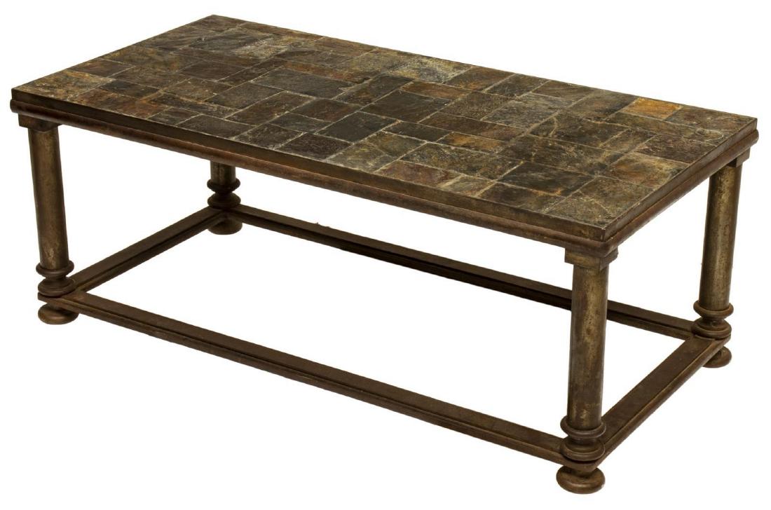 ITALIAN OXIDIZED IRON BASE SLATE TOP COFFEE TABLE (1 of 2)