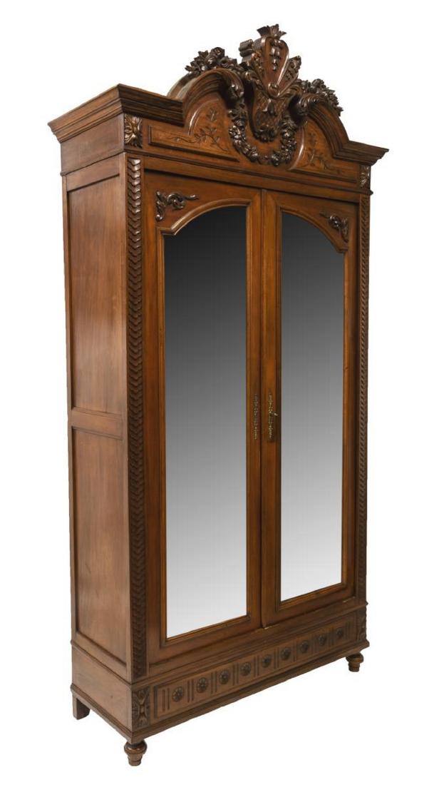 FRENCH LOUIS XV STYLE MAHOGANY MIRRORED ARMOIRE (1 of 3)