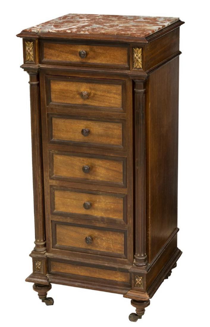 FRENCH MARBLE-TOP MAHOGANY BEDSIDE CABINET (1 of 5)