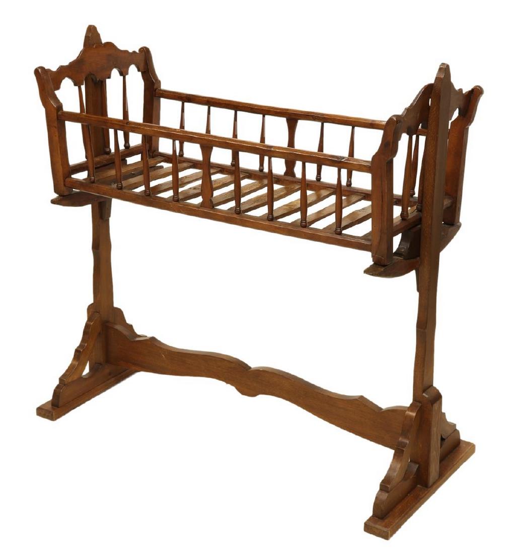 ANTIQUE FRENCH FRUITWOOD CRADLE ON STAND (1 of 4)