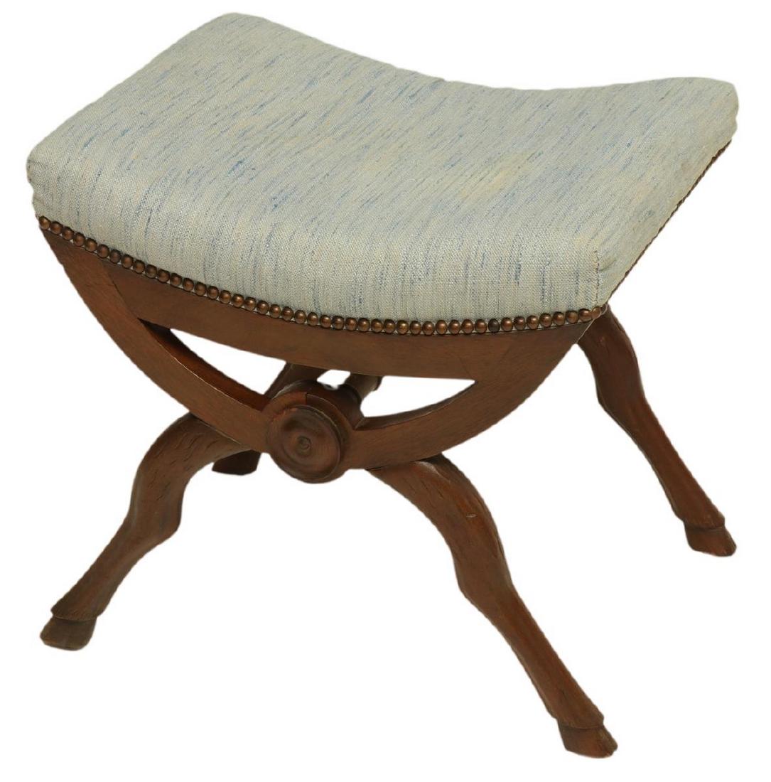 DIMINUTIVE UPHOLSTERED CURULE-FORM HOOVED STOOL (1 of 2)
