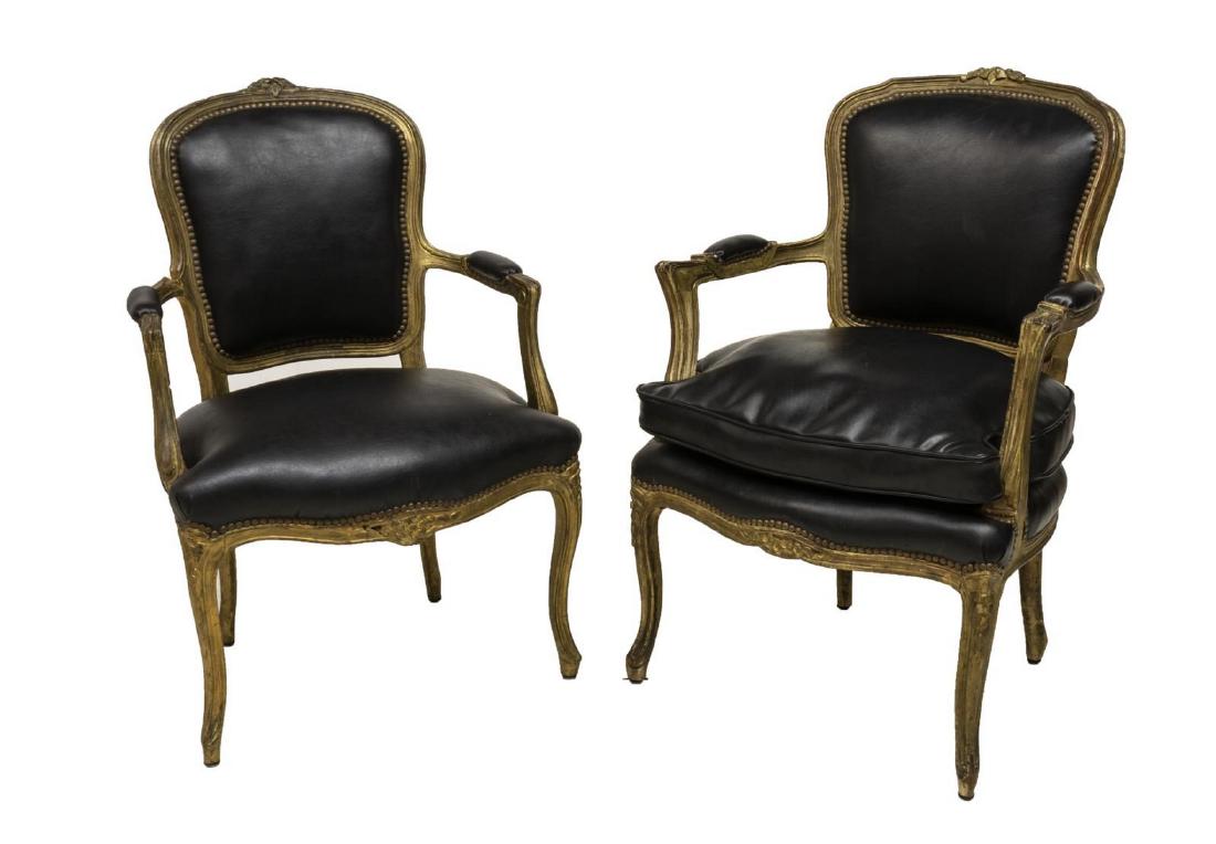 (2) FRENCH LOUIS XV STYLE LEATHER ARMCHAIRS (1 of 3)