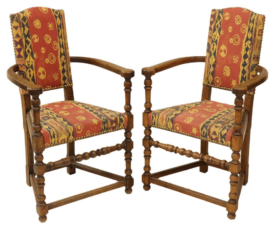 (2) ENGLISH JACOBEAN STYLE OAK ARMCHAIRS (1 of 2)