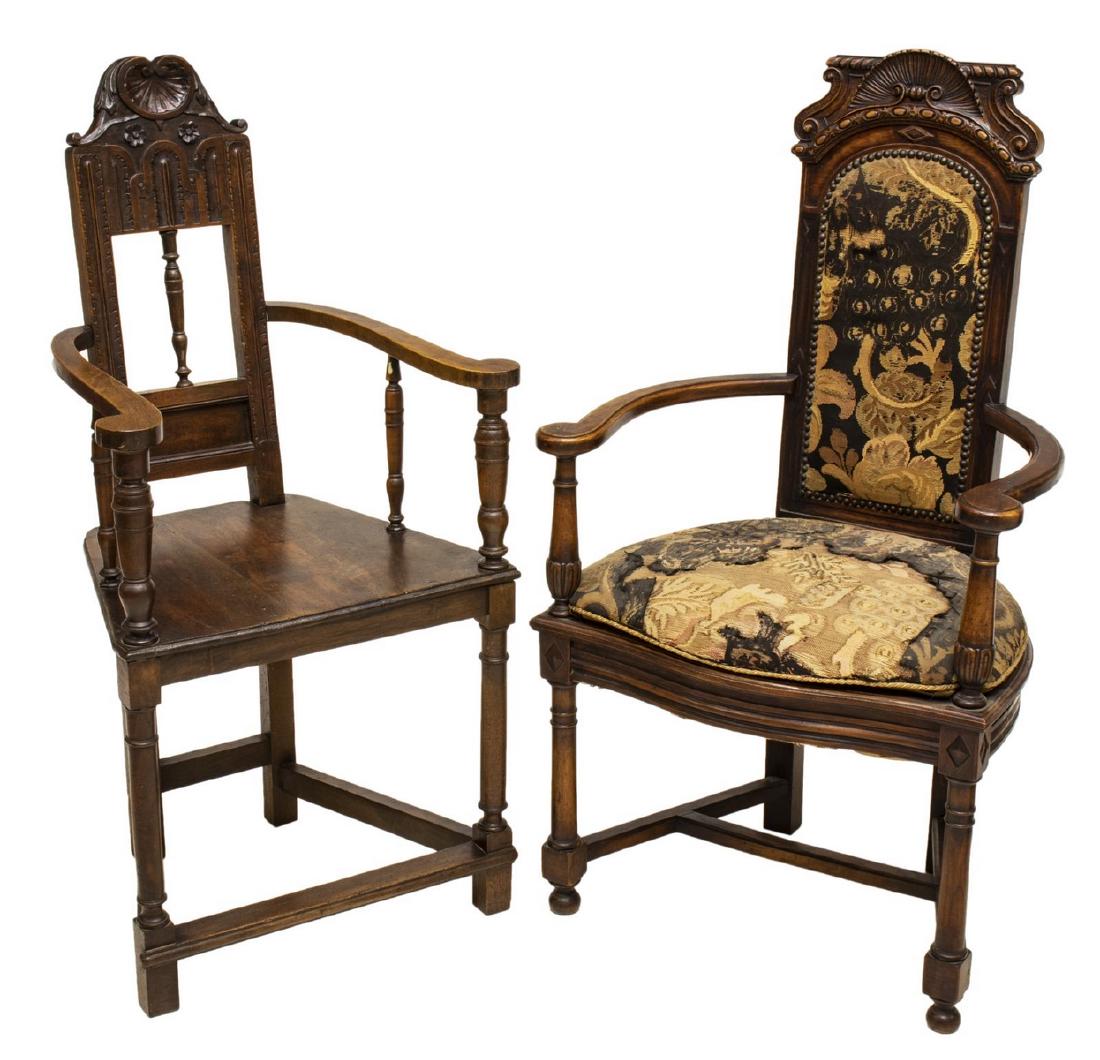 (2) ENGLISH JACOBEAN STYLE WALNUT ARMCHAIRS (1 of 2)