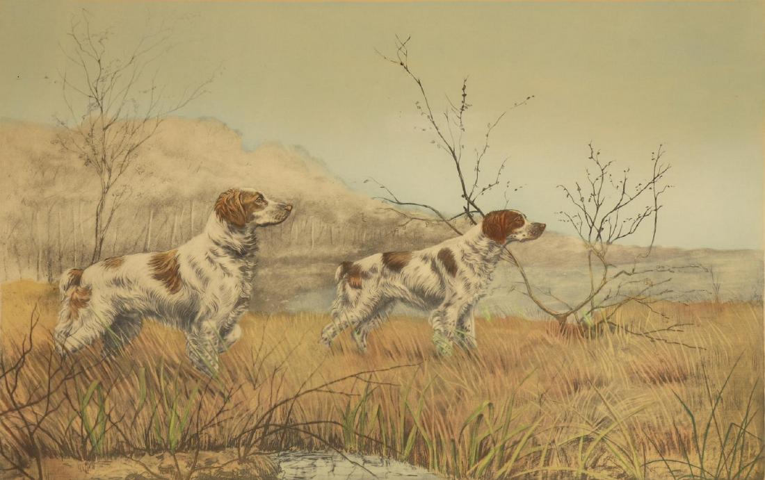 LEON DANCHIN (D.1938) HUNTING DOGS COLOR ETCHING (1 of 5)