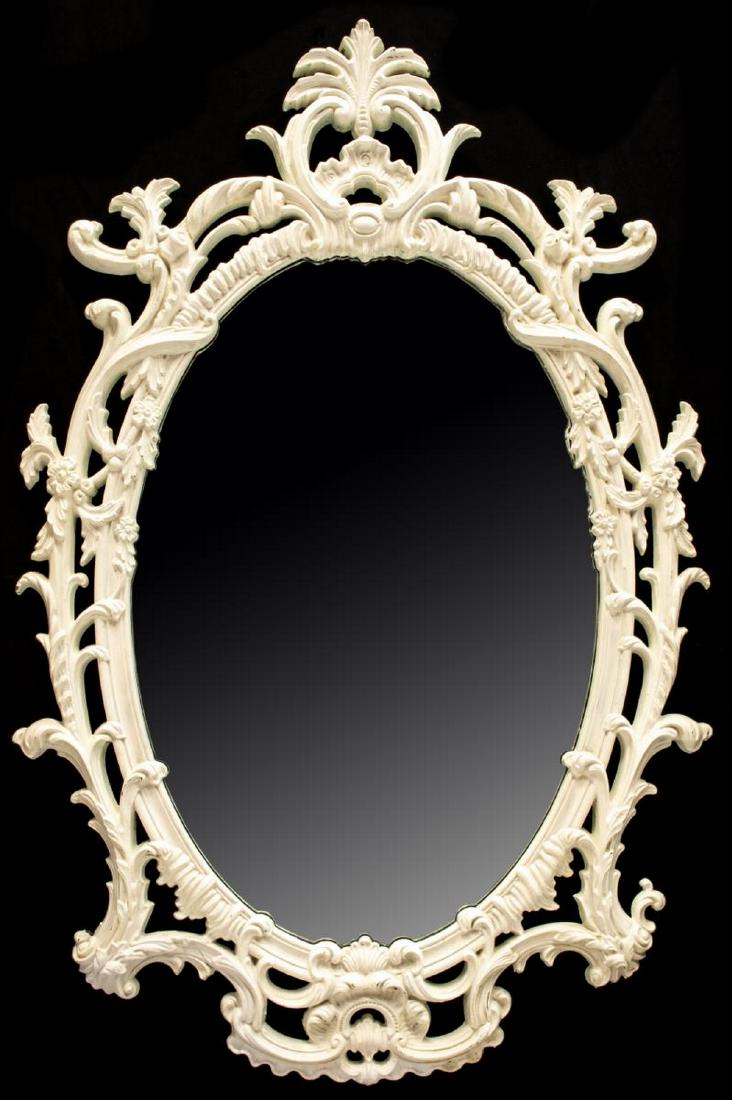 ROCOCO STYLE WHITE PAINTED OVAL WALL MIRROR (1 of 4)