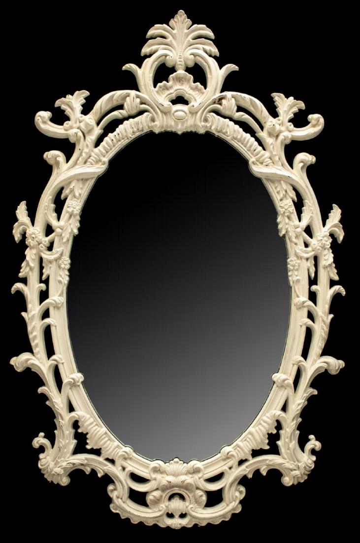 ROCOCO STYLE WHITE PAINTED OVAL WALL MIRROR (1 of 4)