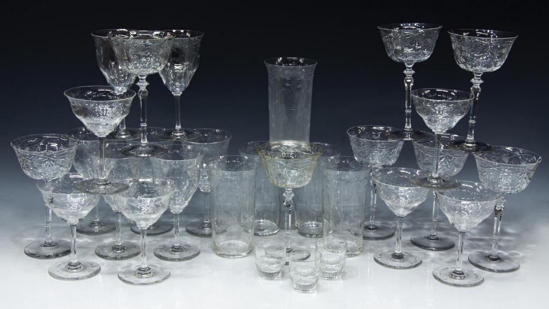 (29) VARIOUS GLASS STEMWARE, SOME MARKED EDENHALL: (lot of 29) Glass stemware, including: (8) tall coupes, 7"h, 4"diam; (18 pieces) matched stemware, some pieces marked Edenhall, comprising (seven) wine glasses, (five) with minor fleabites to rim, 6.5