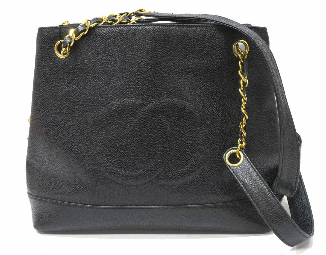 CHANEL BLACK CAVIAR LEATHER LOGO SHOULDER BAG (1 of 4)