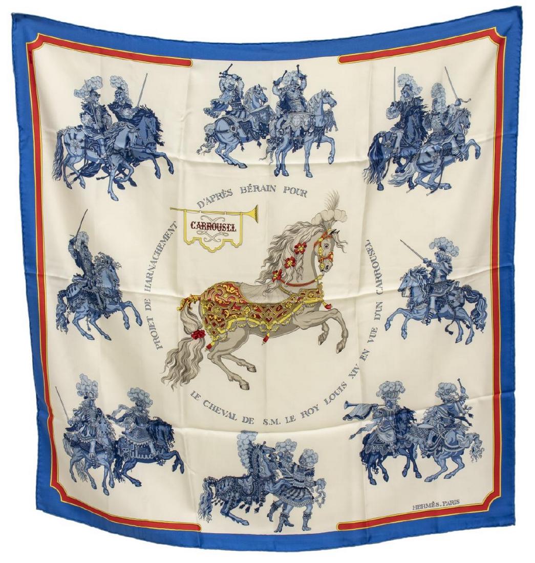 HERMES SILK TWILL SCARF, 'CARROUSEL' (1 of 2)