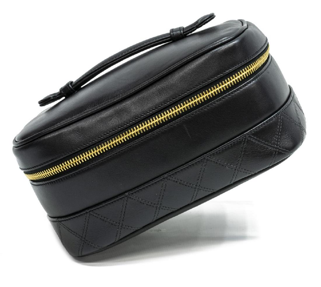 CHANEL BLACK LEATHER W/QUILTING COSMETIC POUCH (1 of 4)