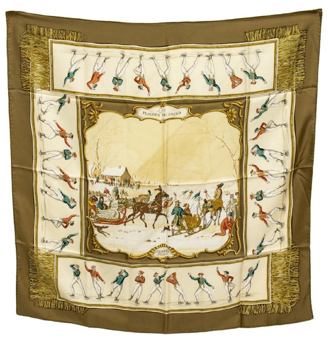 HERMES SILK TWILL SCARF, 'LES PLAISIRS DE FROID' (1 of 2)
