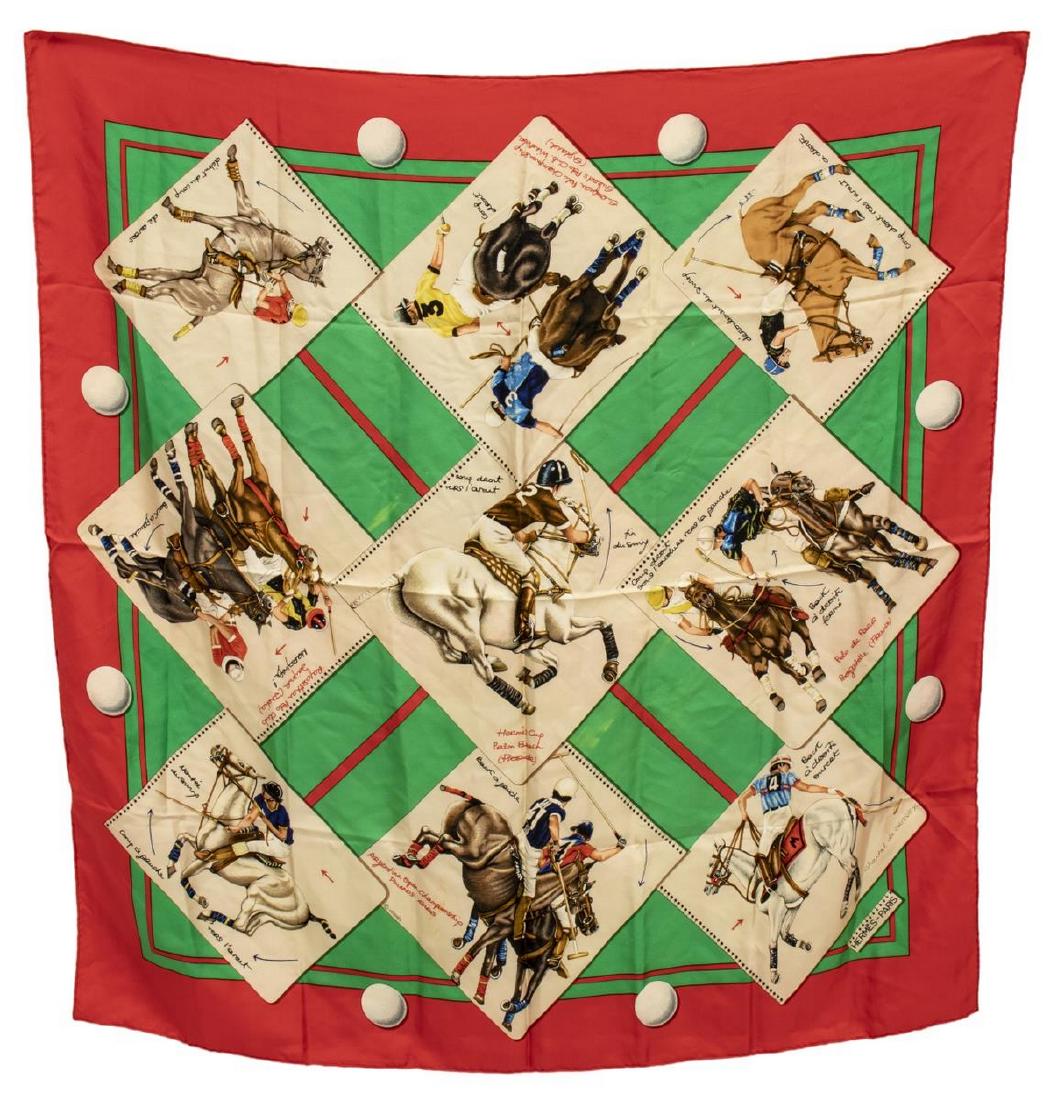 HERMES SILK TWILL SCARF, 'LE MONDE DU POLO' (1 of 3)