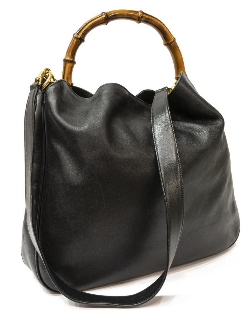 GUCCI BAMBOO HANDLE & BLACK SMOOTH LEATHER TOTE (1 of 4)