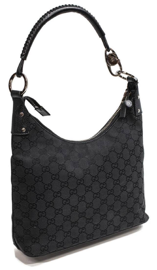 GUCCI BLACK MONOGRAM BRAIDED HANDLE HOBO HANDBAG (1 of 4)