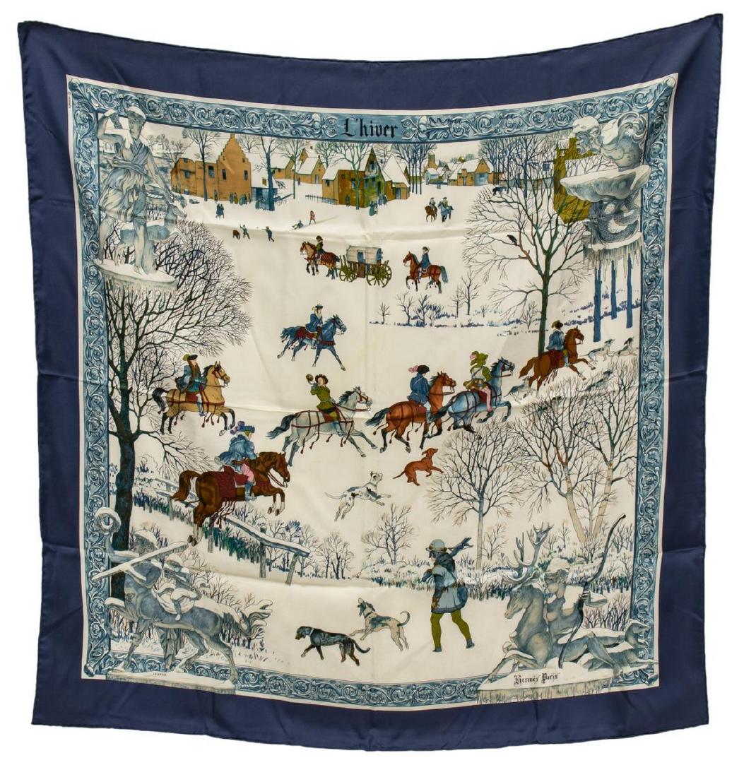 HERMES SILK TWILL SCARF, 'L'HIVER' (WINTER) (1 of 4)