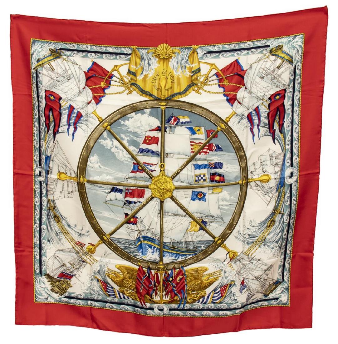 HERMES SILK TWILL SCARF, 'VIVE LE VENT' (1 of 3)