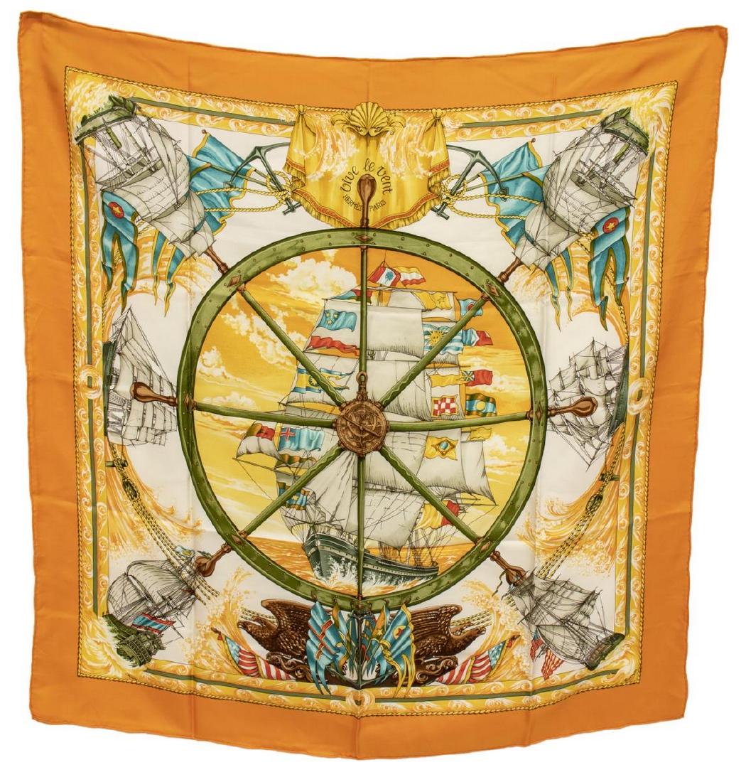 HERMES SILK TWILL SCARF, 'VIVE LE VENT' (1 of 3)