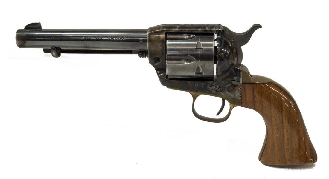 ITALIAN UBERTI .357 MAGNUM REVOLVER: Italian Uberti revolver, .357 Magnum caliber, six round cylinder, 5.25" barrel, wood grips, modeled after the Colt SAA, together with holster and belt, SN 21XXX *REQUIRES FFL TRANSFER* Start Price: $1