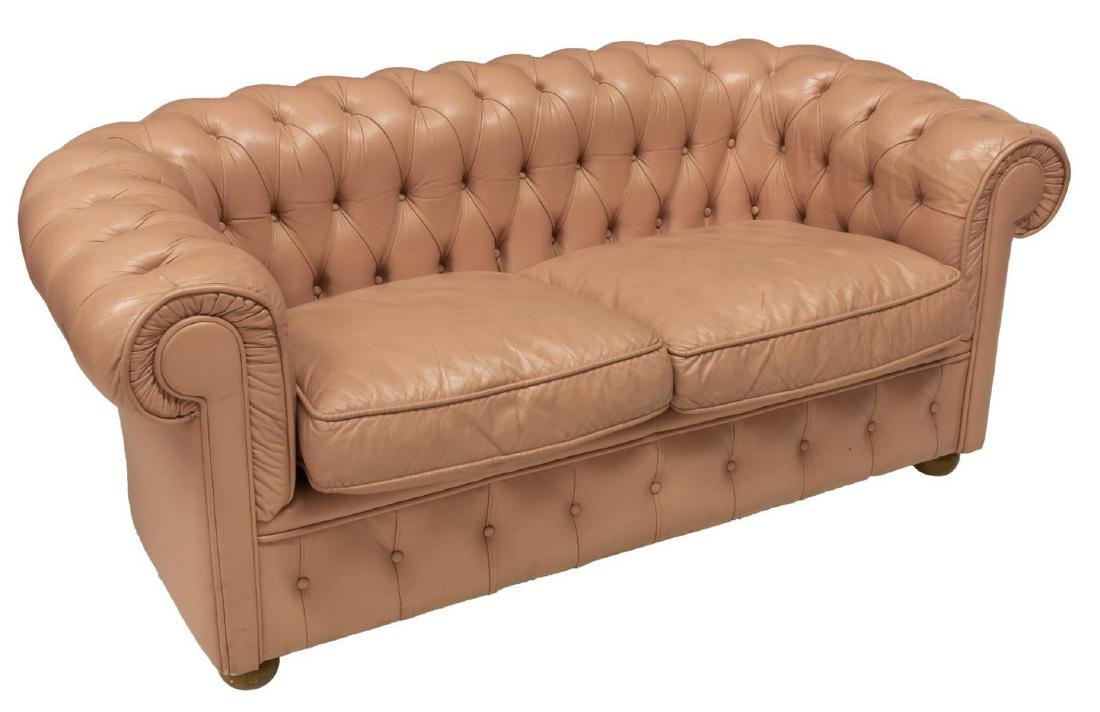 ENGLISH CHESTERFIELD BUTTONTUFTED LEATHER SOFA