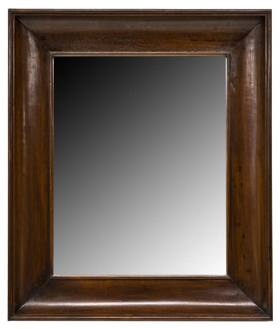 CONTEMPORARY TEAKWOOD BEVELED OGEE MIRROR: Contemporary wall mirror, with teakwood ogee frame, centering beveled mirror plate, approx 42"h, 36"w, 5.5"d, 65lbs Start Price: $80.00