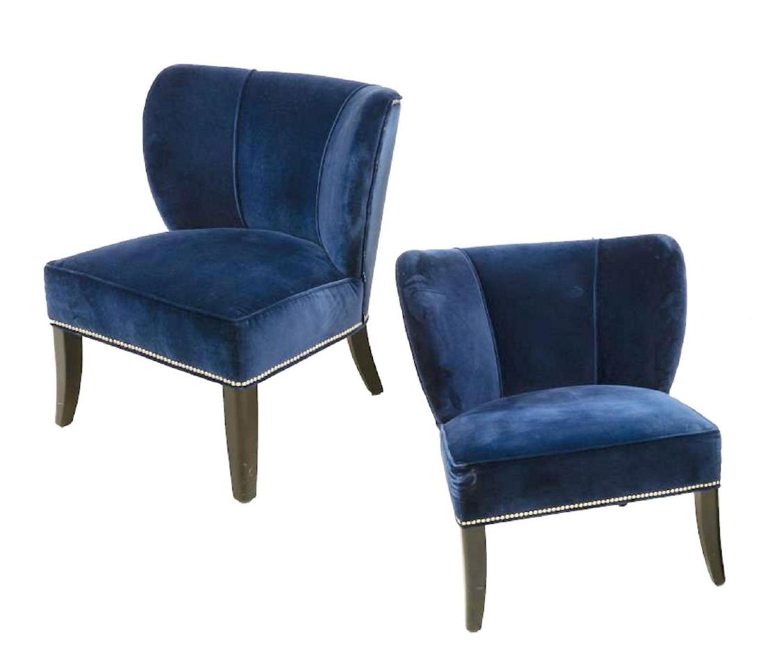 (2) McCREARY MODERN ROYAL BLUE CHAIRS: (lot of 2) McCreary Modern chairs upholstered in Royal Blue with silver nail head accents, rising on tapered black supports, 34"h, 30.5"w, 25"d Start Price: $300.00