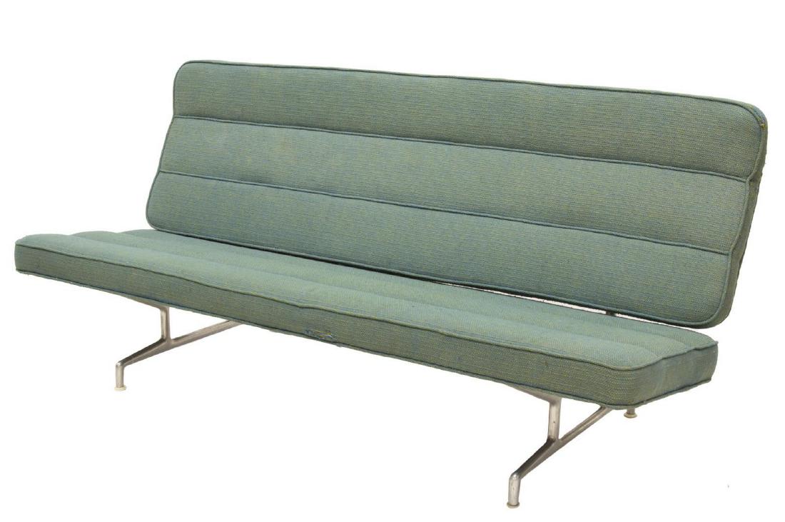 HERMAN MILLER EAMES ALUMINUM GROUP SOFA GIRARD: Aluminum Group sofa, c. 1967, designed by Charles Eames (United States 1907-1978) and Ray Eames (United States, 1912-1988) for Herman Miller, in original upholstery with Alexander Girard (United State