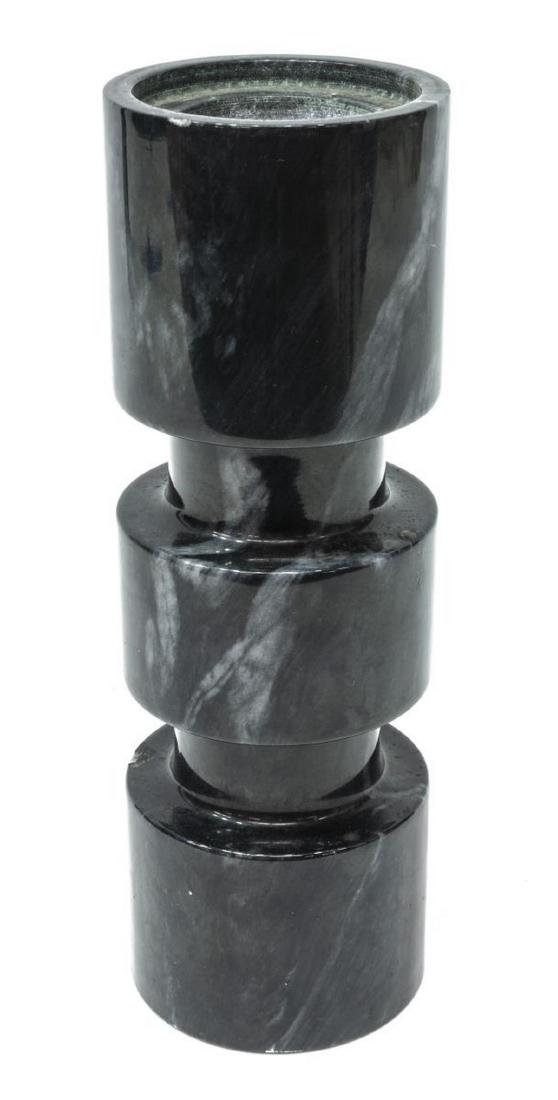MARBLE CANDLE STAND STYLE OF MANGIAROTTI FOR KNOLL: Modern black marble candle stand/ vessel, c. 1960s-1970s, in the style of Angelo Mangiarotti (Italy, 1921-2012) for Knoll Associates, unmarked, approx 10.25"h, 7.25lbs Start Price: $60.00