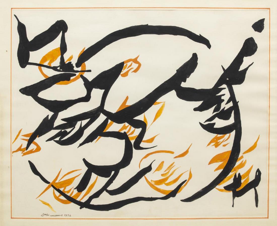 CHRISTIAN DOTREMONT (D.1979) ABSTRACT LITHOGRAPH: Framed lithograph in colors on paper, Untitled (Abstract), pencil signed Dotremont (Christian Dotremont, Belgium, 1922-1979), dated 1972 lower left, toning to the sheet, sight: approx 19.75"h, 23.75"w