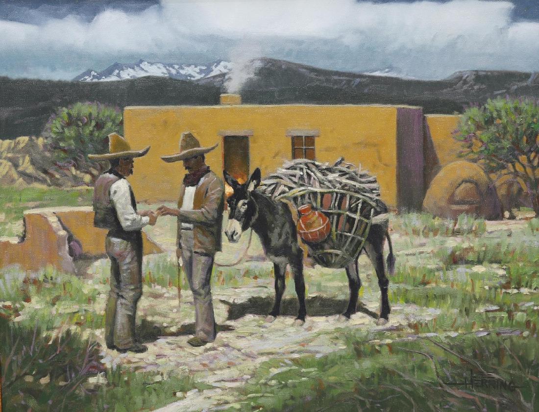 LEE HERRING (TX, B.1940) WESTERN OIL PAINTING