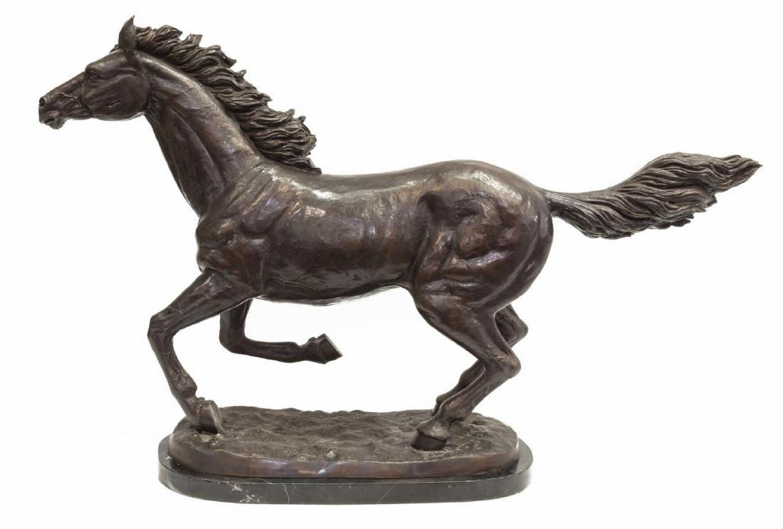 BRONZE HORSE SCULPTURE AFTER P.J. MENE (1810-1879): Bronze sculpture of a galloping horse, after the original by Pierre Jules Mene (France, 1810-1879), approx 24.5"h, 38"l, 11"w, 67.5lbs Start Price: $200.00