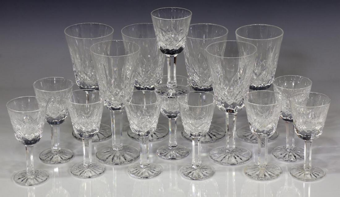 (16) WATERFORD 'LISMORE' CUT CRYSTAL STEMWARE: (lot of 16) Waterford "Lismore" crystal glasses, comprising: (6) white wine glasses, 5.25"h, 2.25"diam, and (10) cordial glasses, 3.5"h, 1.75"diam; 3.5lbs total Start Price: $80.00