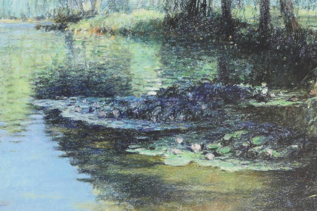 ROBERT RICHARDSON (B.1938) WATER LILIES PASTEL: Framed pastel drawing on paper, "Water Lilies Bouquet," signed lower left R. Richardson (Robert "Bob" Richardson, United Kingdom, b.1938), Pace Galleries label with title verso, sight: approx 17.5"h,