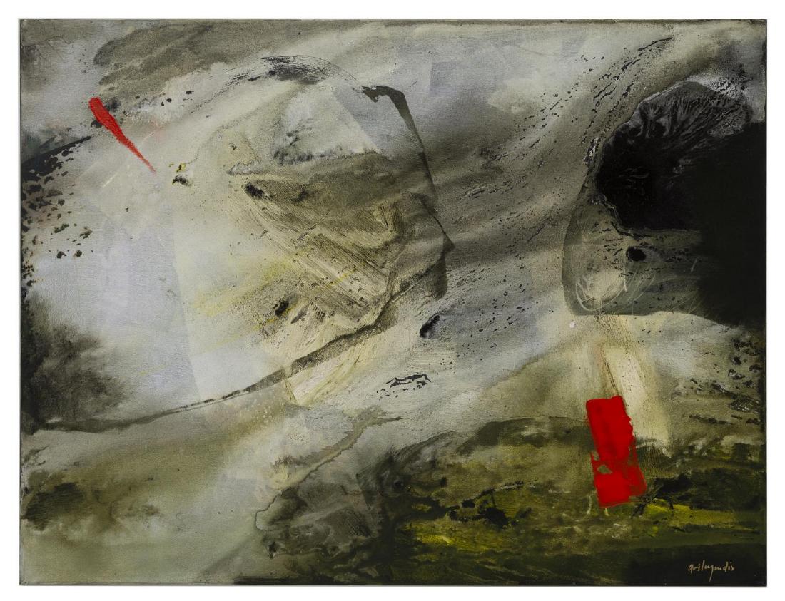 AVILA GENDIS (CUBA, B. 1959) ABSTRACT, MIXED MEDIA: Unframed acrylic painting on canvas, "Series: Paisajes Sublimes", signed lower right Avila Gendis (Pedro Avila Gendis, Cuba, Florida, b. 1959), pictured in the book "Pedro Avila Gendis, Shared Secrets