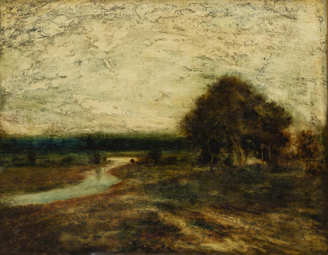 GEORGE HENRY BOGERT (1864-1944) RIVER LANDSCAPE: Framed oil on canvas painting, River Landscape, signed lower left Bogert (George Henry Bogert, New York, France, 1864-1944), sight: approx 27.5"h, 35.5"w, overall: approx 34.25"h, 42.25"w, 17.25lbs **