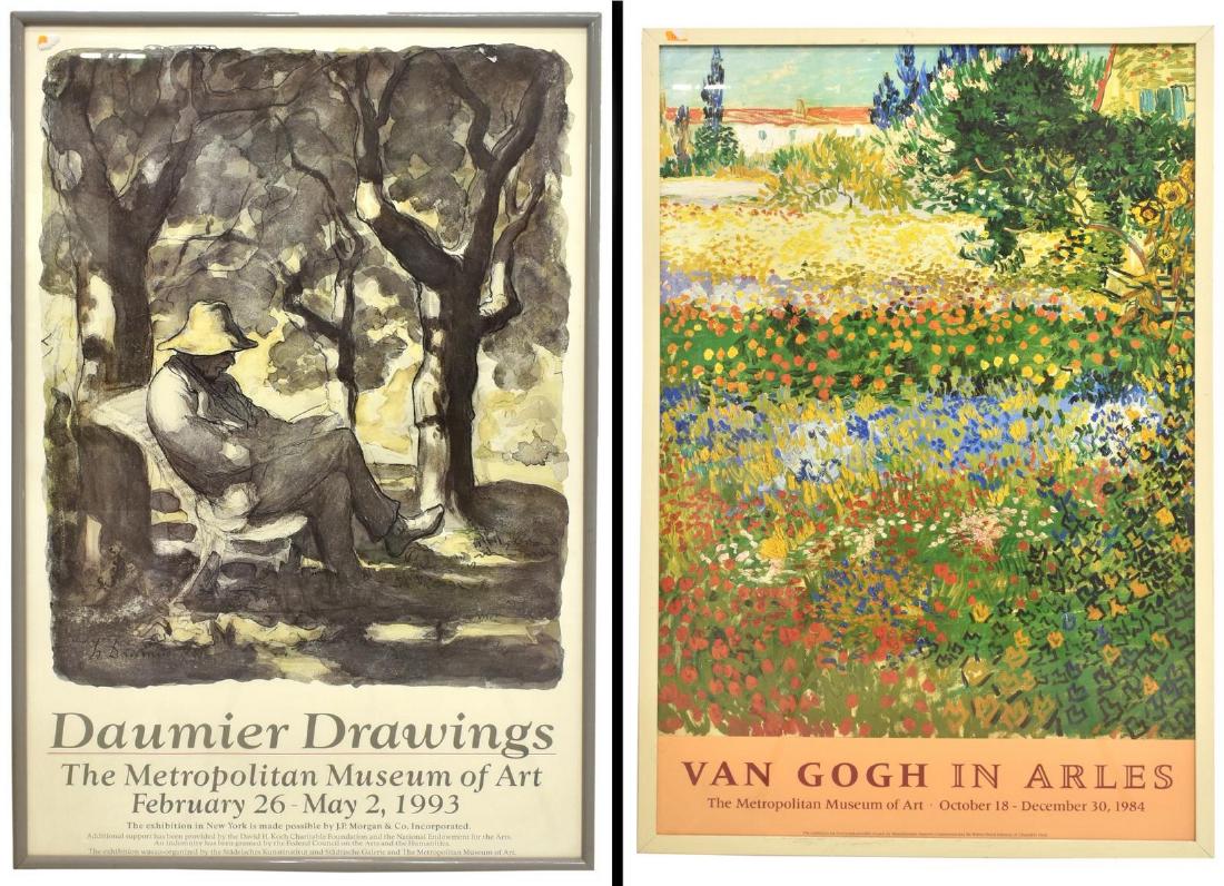 (2) METROPOLITAN MUSEUM OF ART POSTERS VAN GOGH: (lot of 2) Framed posters on paper, Metropolitan Museum of Art, including: (1) "Van Gogh in Arles," c. 1984, (1) "Daumier Drawings," c. 1993; sight: approx 34.75"h, 23.25"w, overall: approx 36.25"h, 2